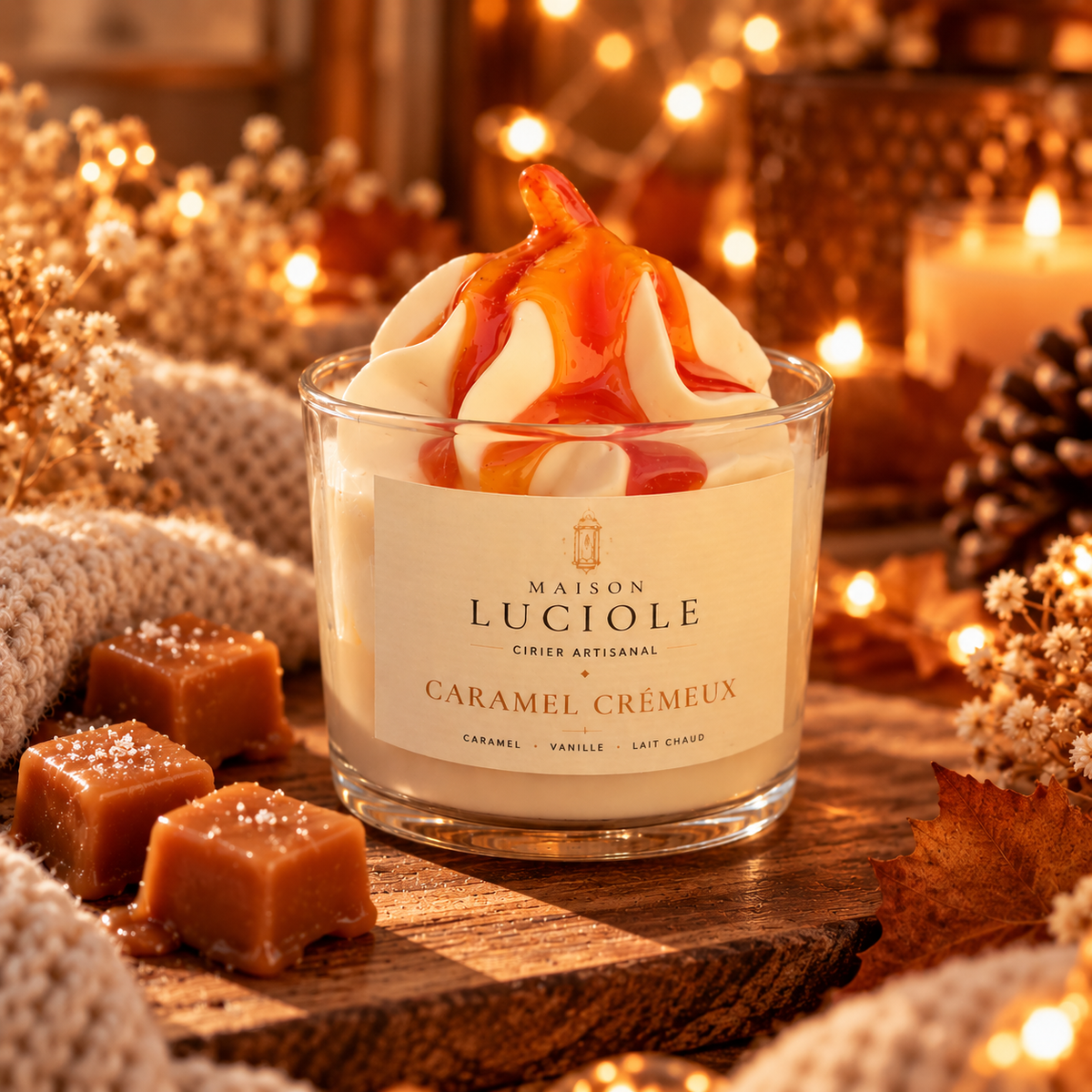 Bougie parfumée artisanale – Caramel Crémeux