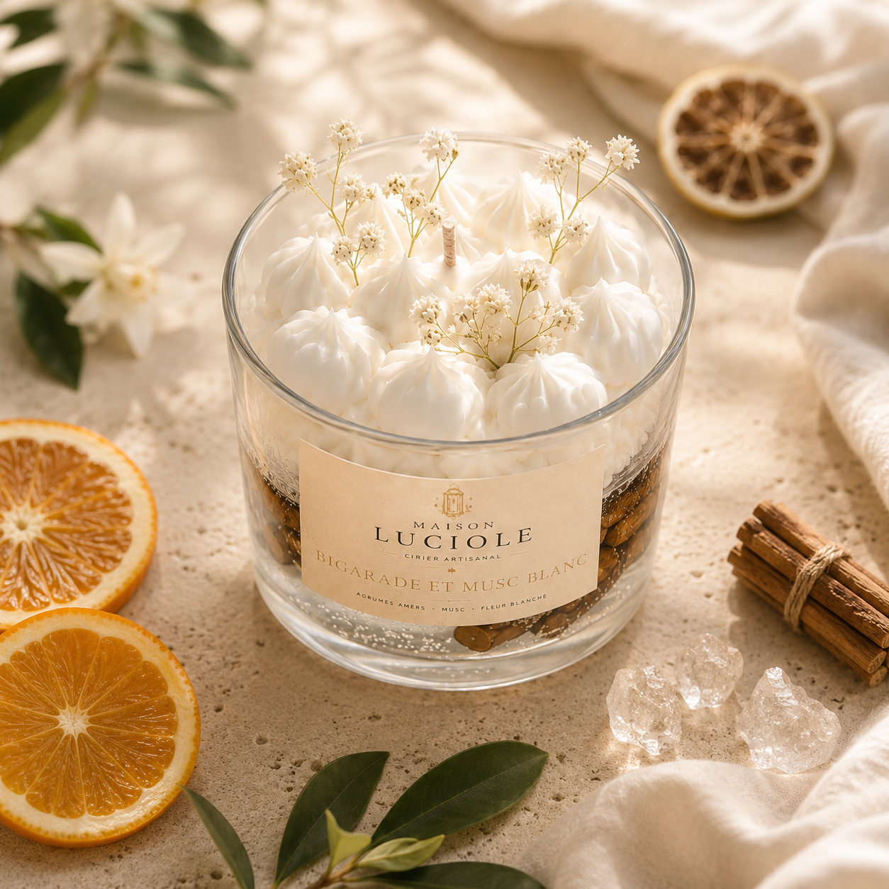 Bougie parfumée artisanale – Bigarade et Musc blanc